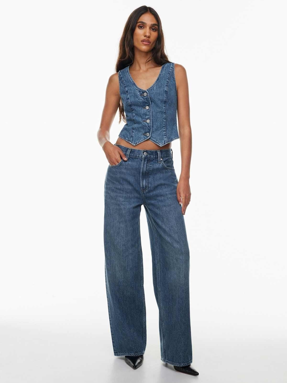 Aritzia Denim Forum ’90s Lo-Rise Baggy Wide Leg Jeans Dark Denim Size 23